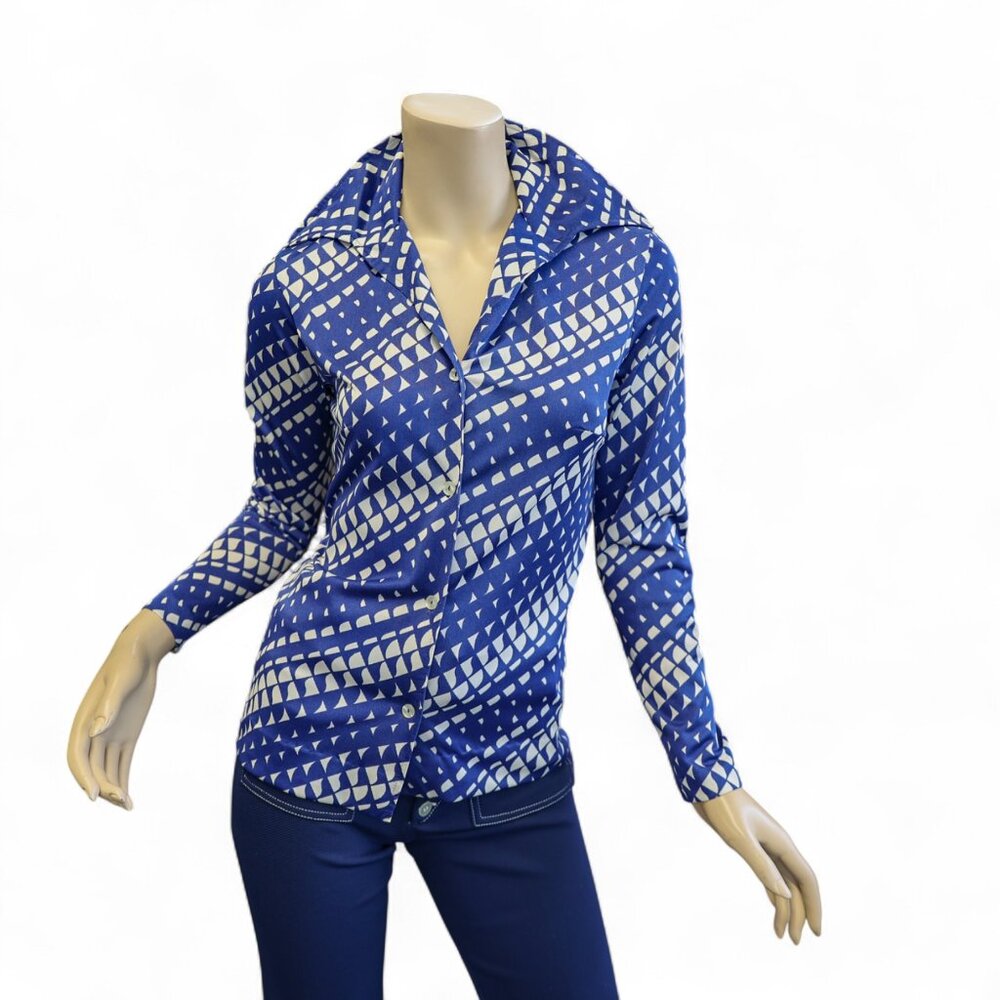 Vintage 1970s Vassarette Blue Geometric Print Shirt
